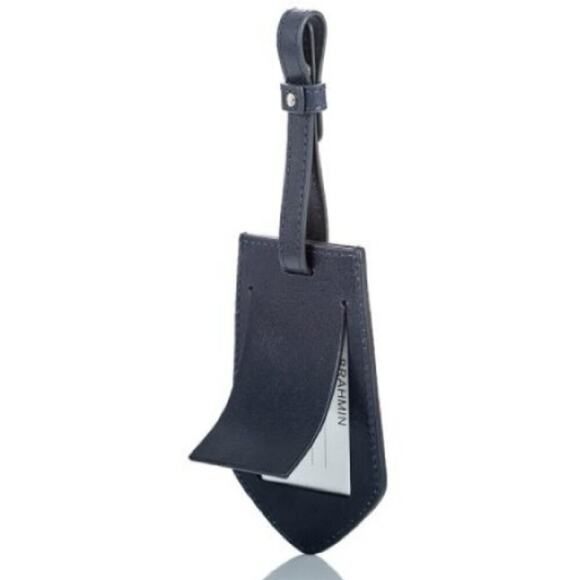 NWT * BRAHMIN Voyage Luggage Tag Navy Topsail Genuine Leather - $55. - Picture 1 of 13